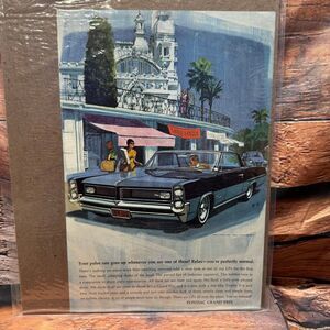 1964 Pontiac Grand Prix Vintage Print Ad Blue 306-bhp Trophy V-8 Art 6x10